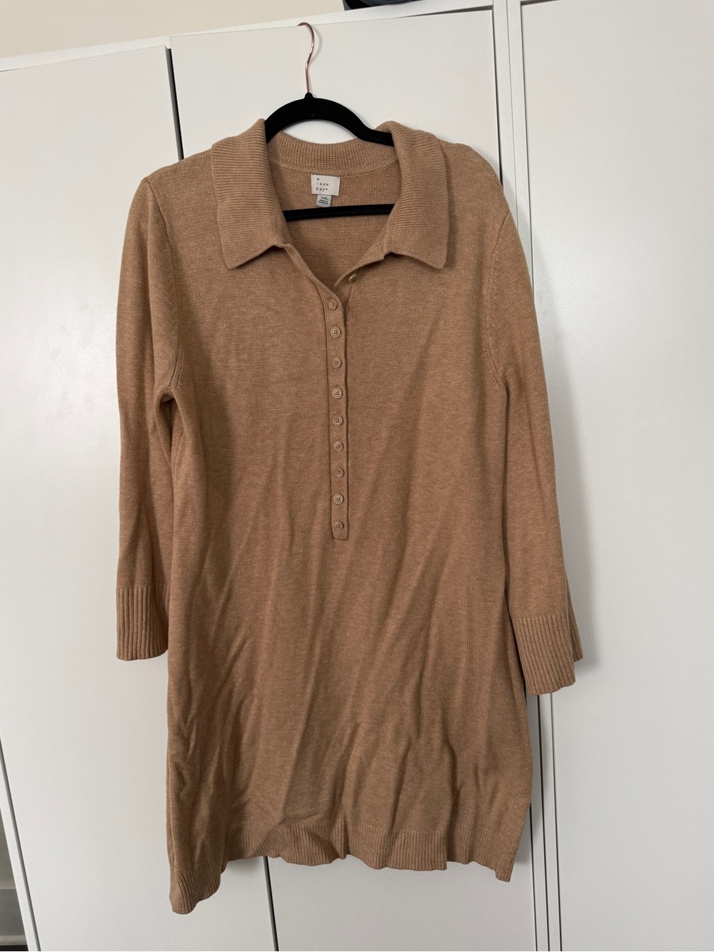 a new day Camel Button-Front sweater dress